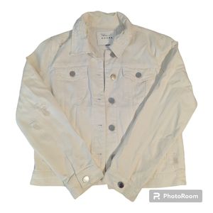 Blank NYC Distressed White Denim Jacket